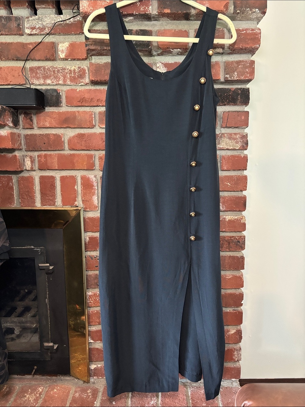 Vintage Blondie & Me Black Sleeveless Button-Accent Maxi Dress Made in USA